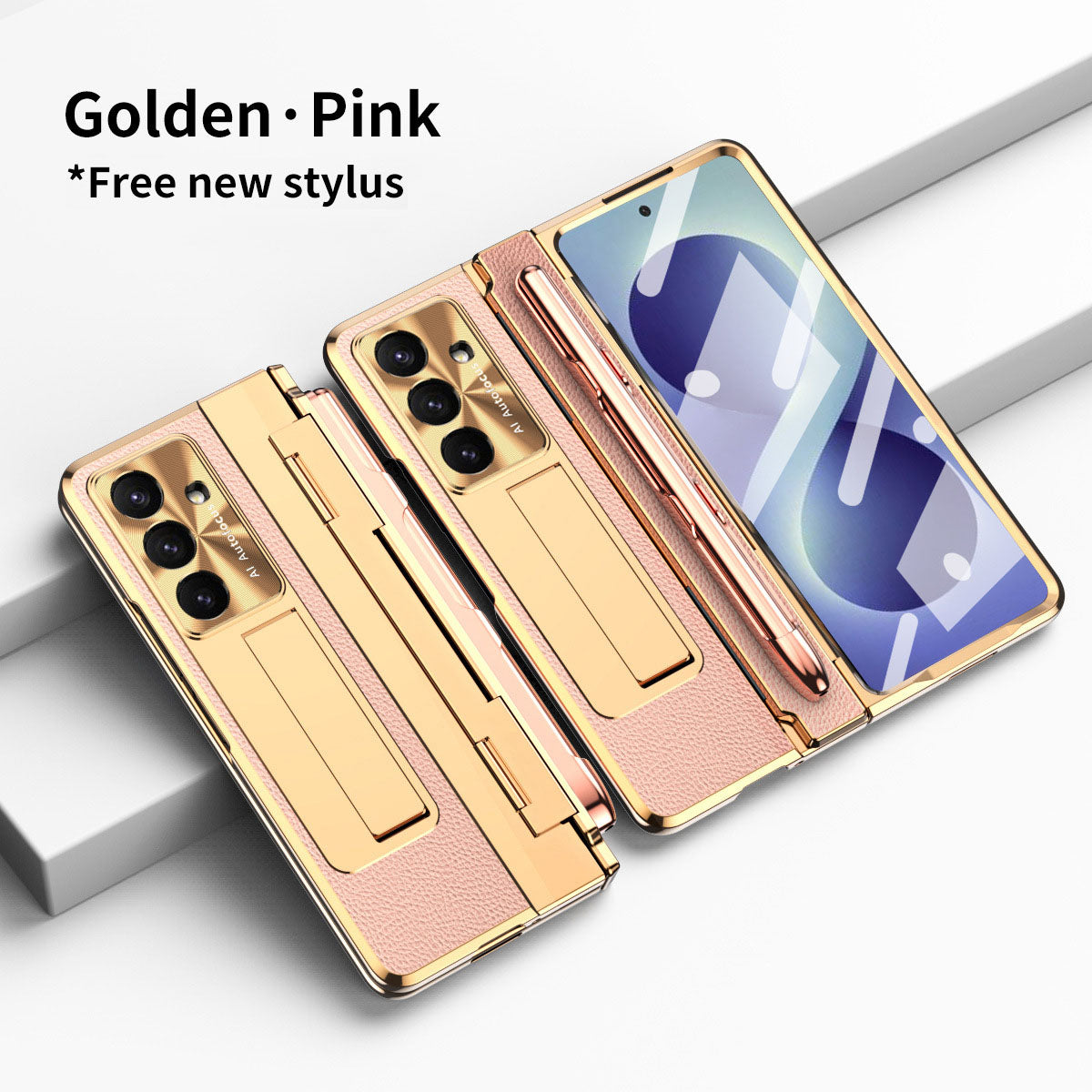 Luxury Leather Magnetic Bracket Shell Electroplated Phone Case For Galaxy Z Fold 8/7/6/5/4/3 With Back Screen Glass