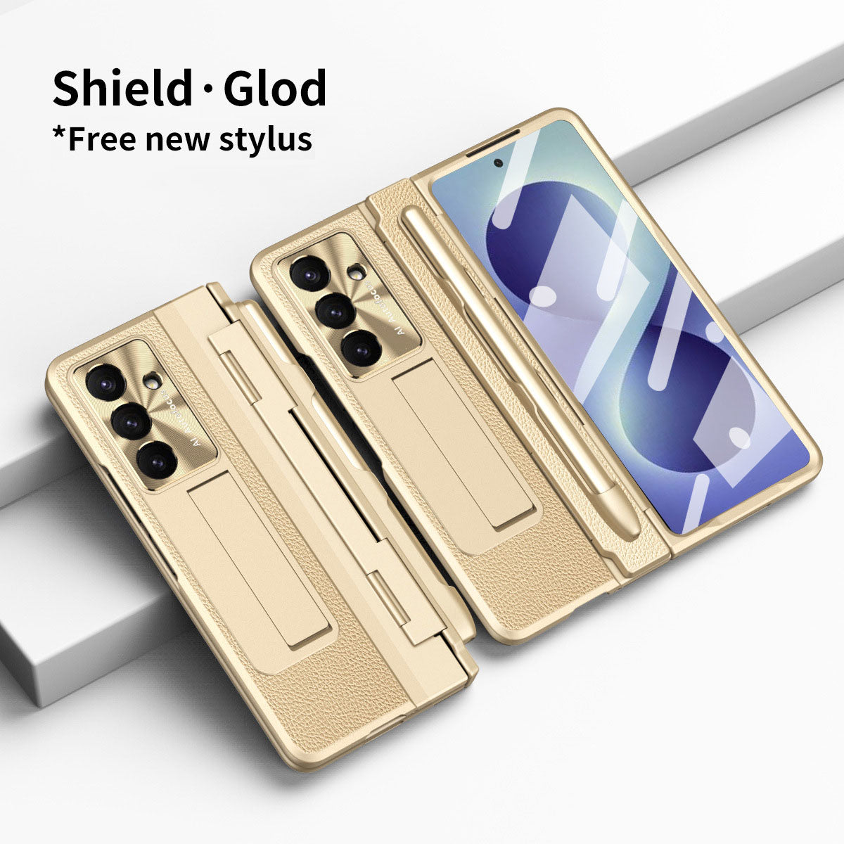 Luxury Leather Magnetic Bracket Shell Electroplated Phone Case For Galaxy Z Fold 8/7/6/5/4/3 With Back Screen Glass