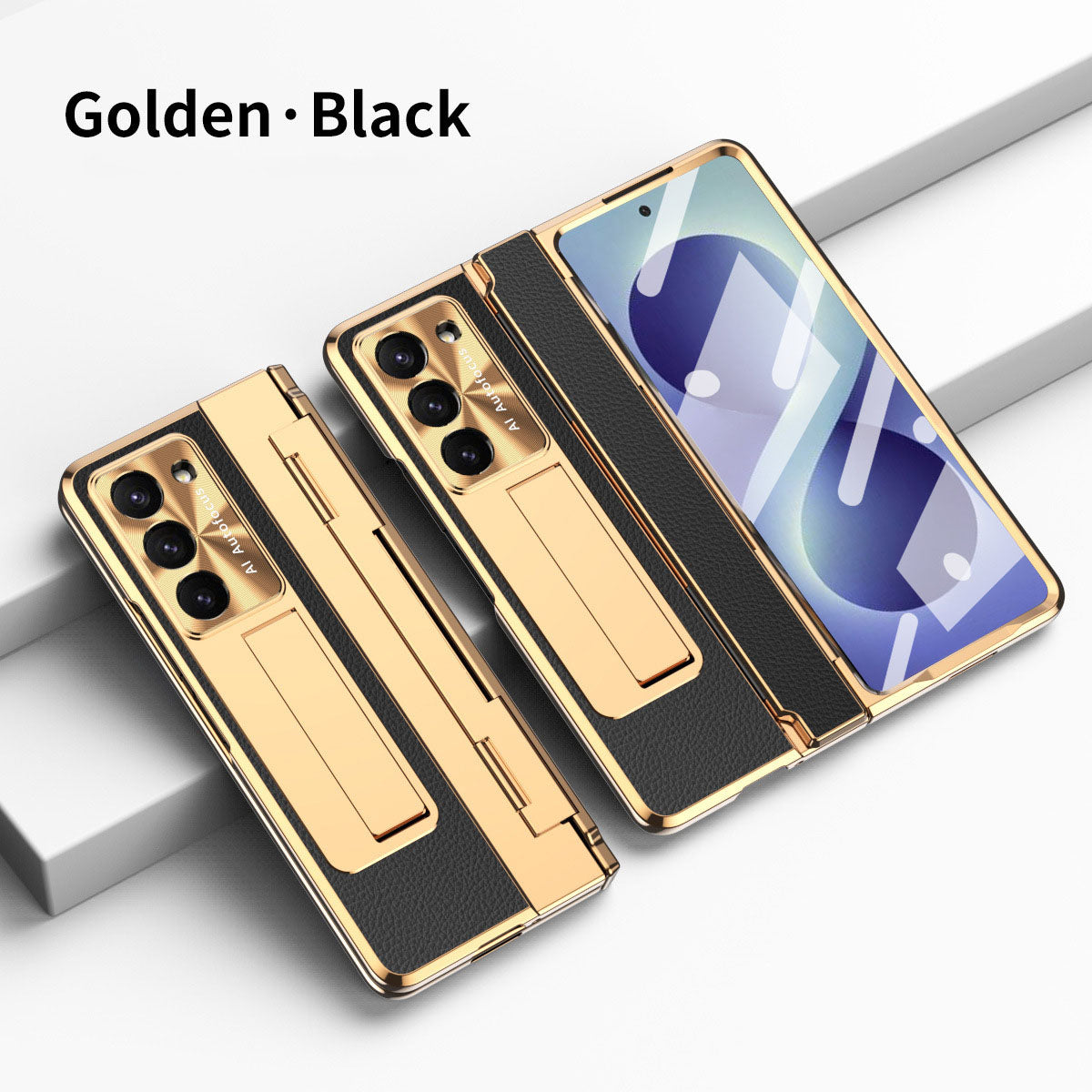Luxury Leather Magnetic Bracket Shell Electroplated Phone Case For Galaxy Z Fold 8/7/6/5/4/3 With Back Screen Glass