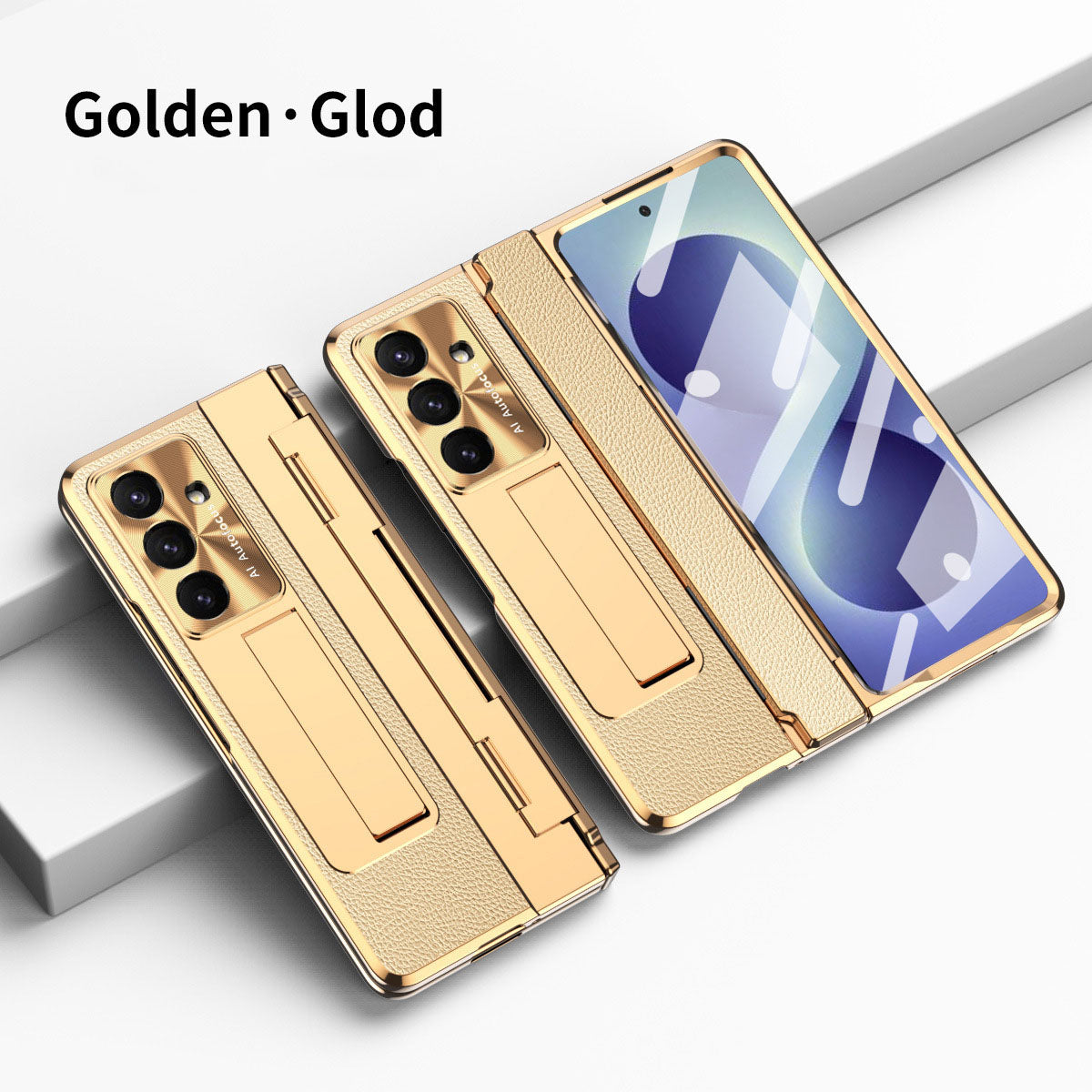 Luxury Leather Magnetic Bracket Shell Electroplated Phone Case For Galaxy Z Fold 8/7/6/5/4/3 With Back Screen Glass