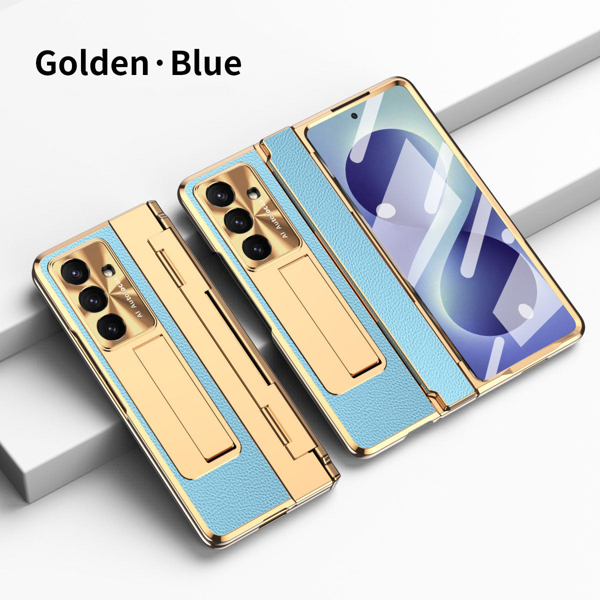 Luxury Leather Magnetic Bracket Shell Electroplated Phone Case For Galaxy Z Fold 8/7/6/5/4/3 With Back Screen Glass