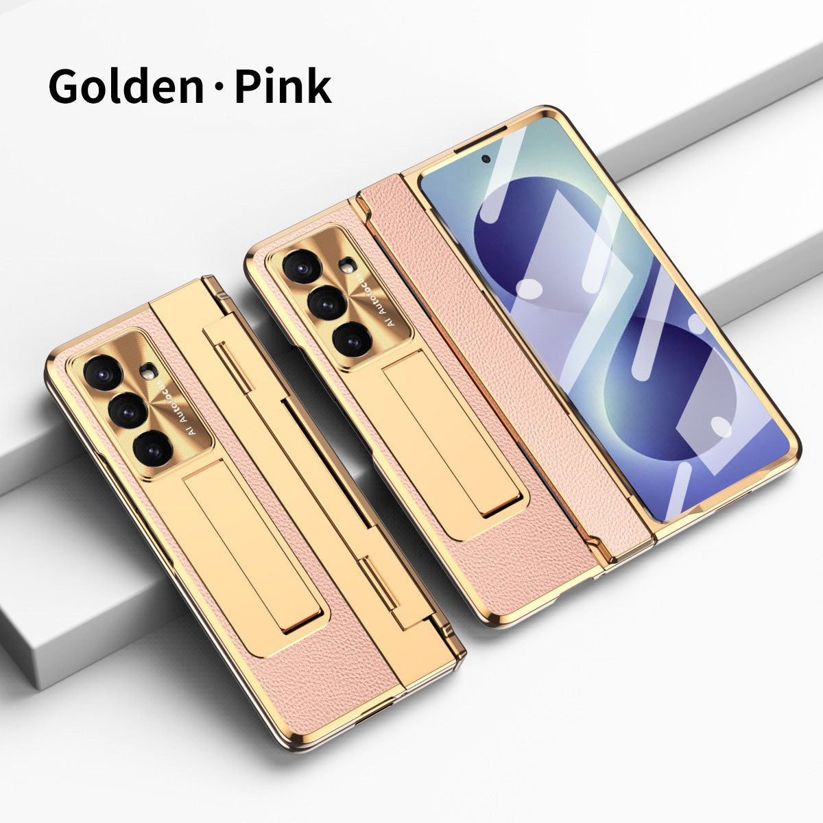 Luxury Leather Magnetic Bracket Shell Electroplated Phone Case For Galaxy Z Fold 8/7/6/5/4/3 With Back Screen Glass
