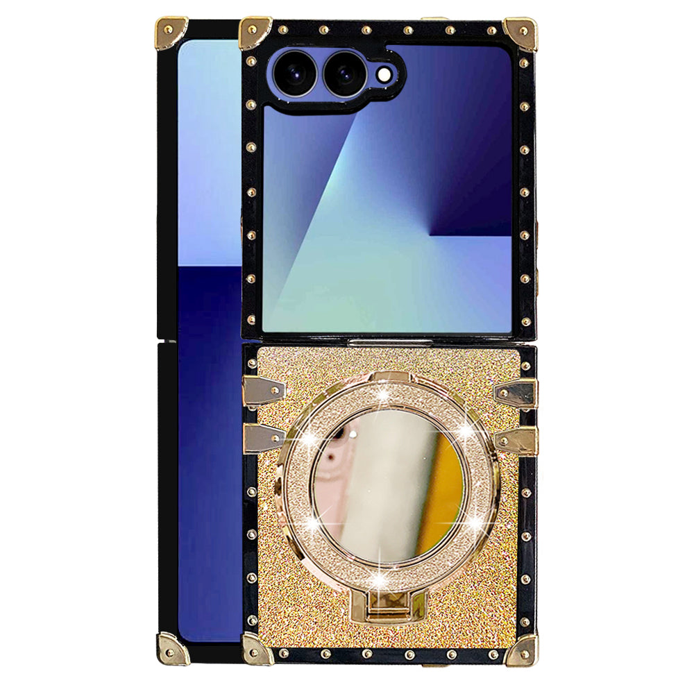 Rhinestone Trendy Phone Case With Magnetic Mirror Stand For Galaxy Z Flip 7/6/5/4