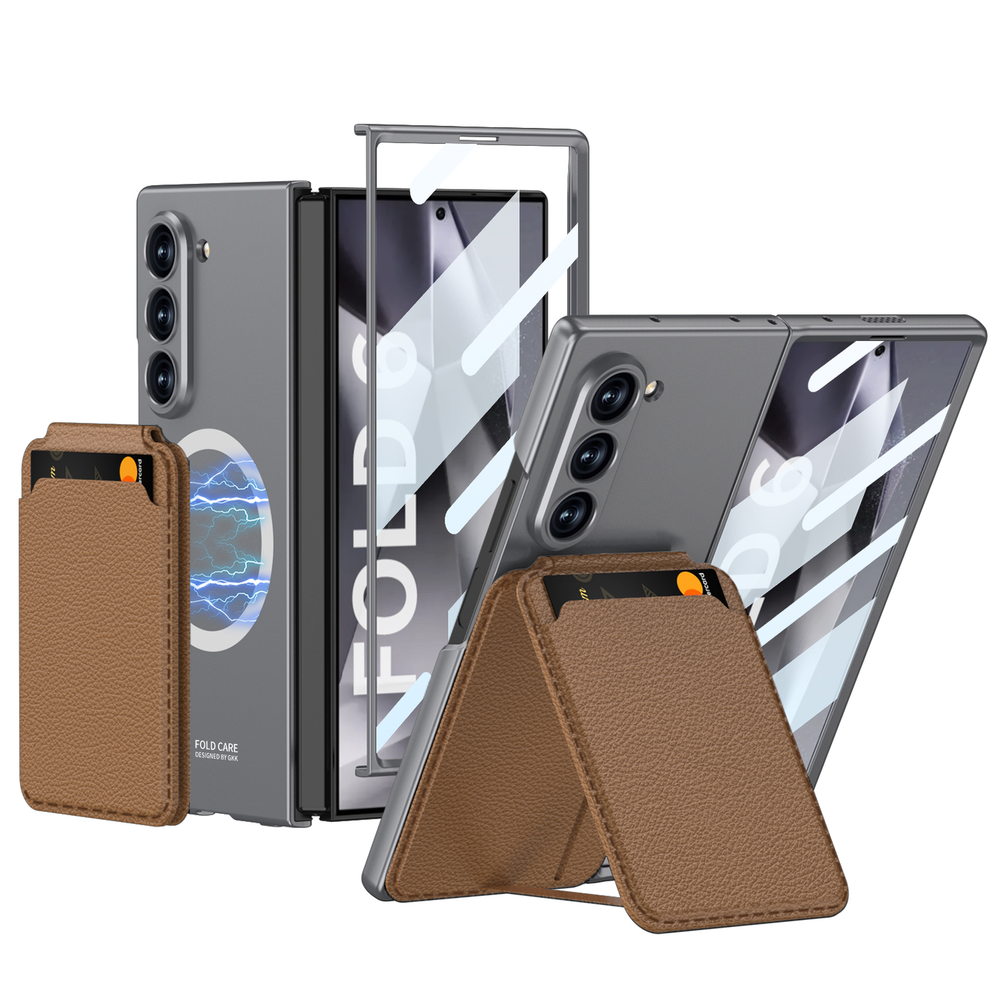 Magnetic Leather Card Holder Shockproof Phone Case With Screen Glass Protector For Galaxy Z Fold 6/5/4/3