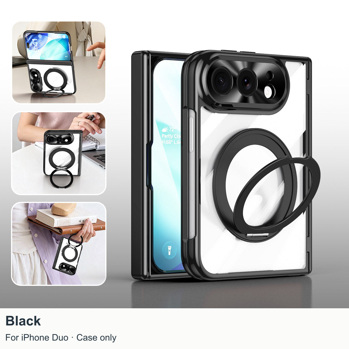iPhone Duo | Clear Magnetic Case with 360° Ring Stand & Glass Front