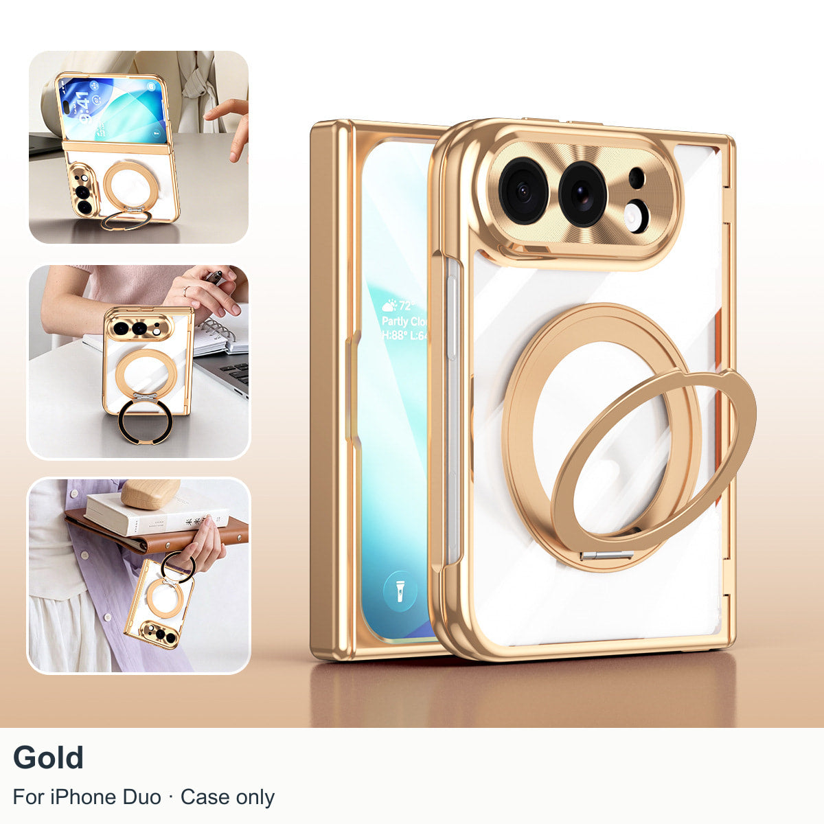 iPhone Duo | Clear Magnetic Case with 360° Ring Stand & Glass Front