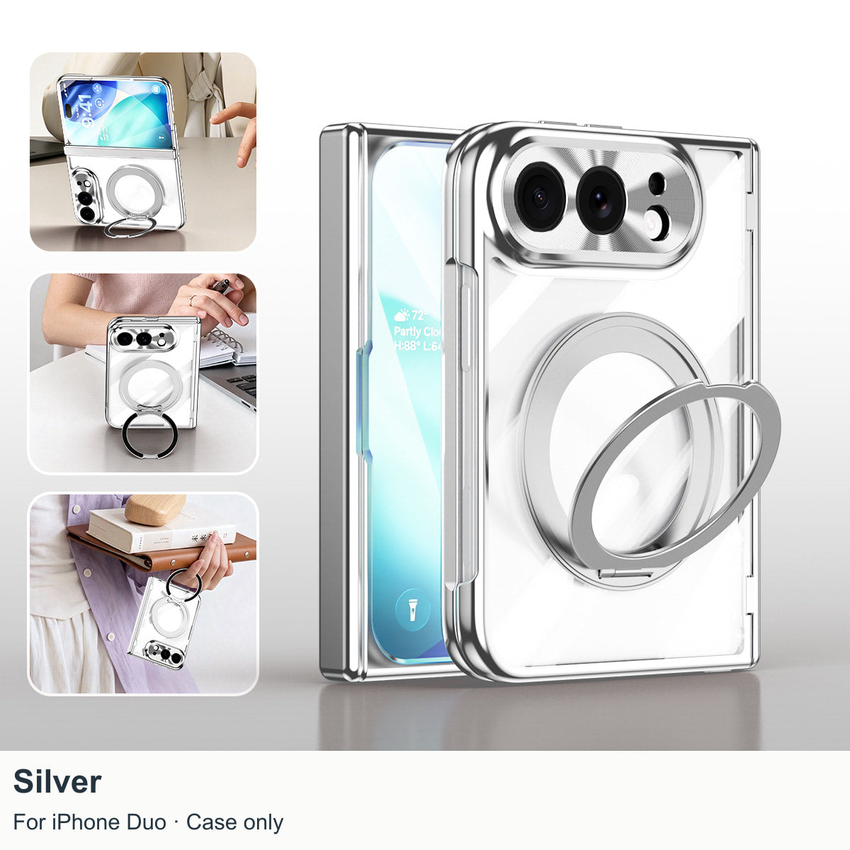 iPhone Duo | Clear Magnetic Case with 360° Ring Stand & Glass Front
