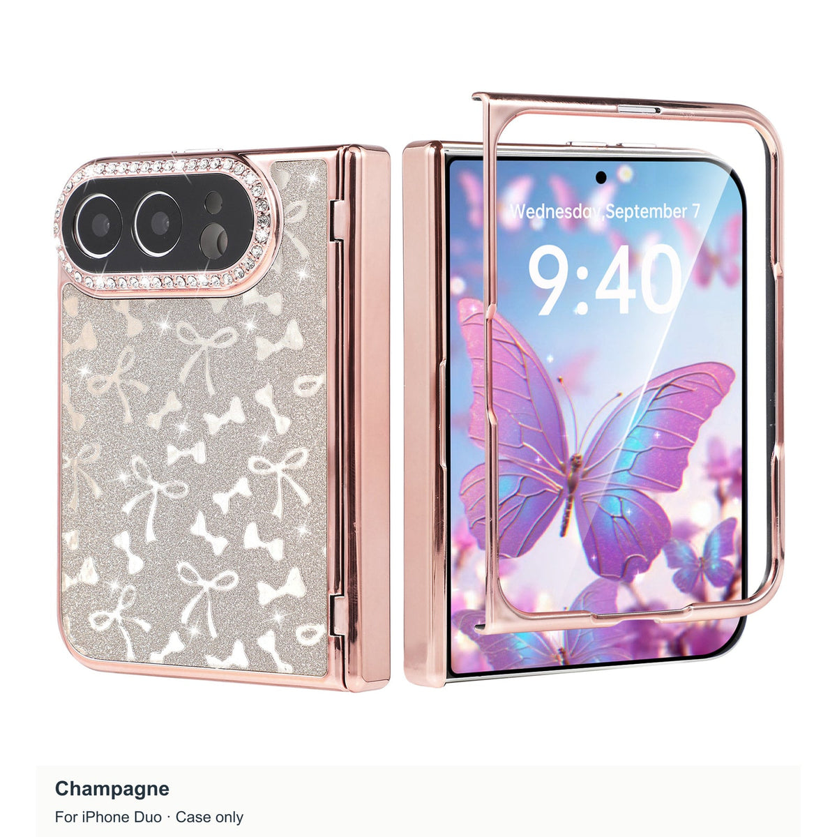 iPhone Duo | Patterned Case with Sparkling Camera Trim & Hinge Protection