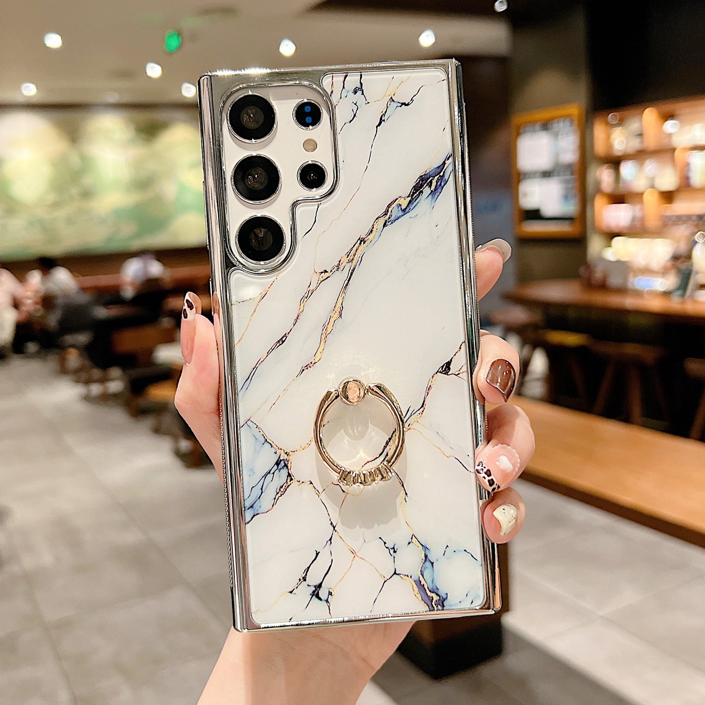 Electroplating Marble Pattern Phone Case With Ring Bracket For Samsung - Mycasety Mycasety