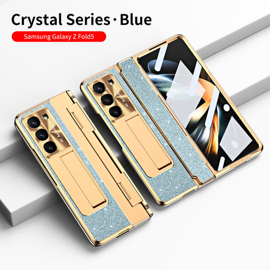 Luxury Crystal Cover Magnetic Bracket Protective Phone Case For Samsung Galaxy Z Fold 3/4/5 With Back Screen Glass - Mycasety Mycasety
