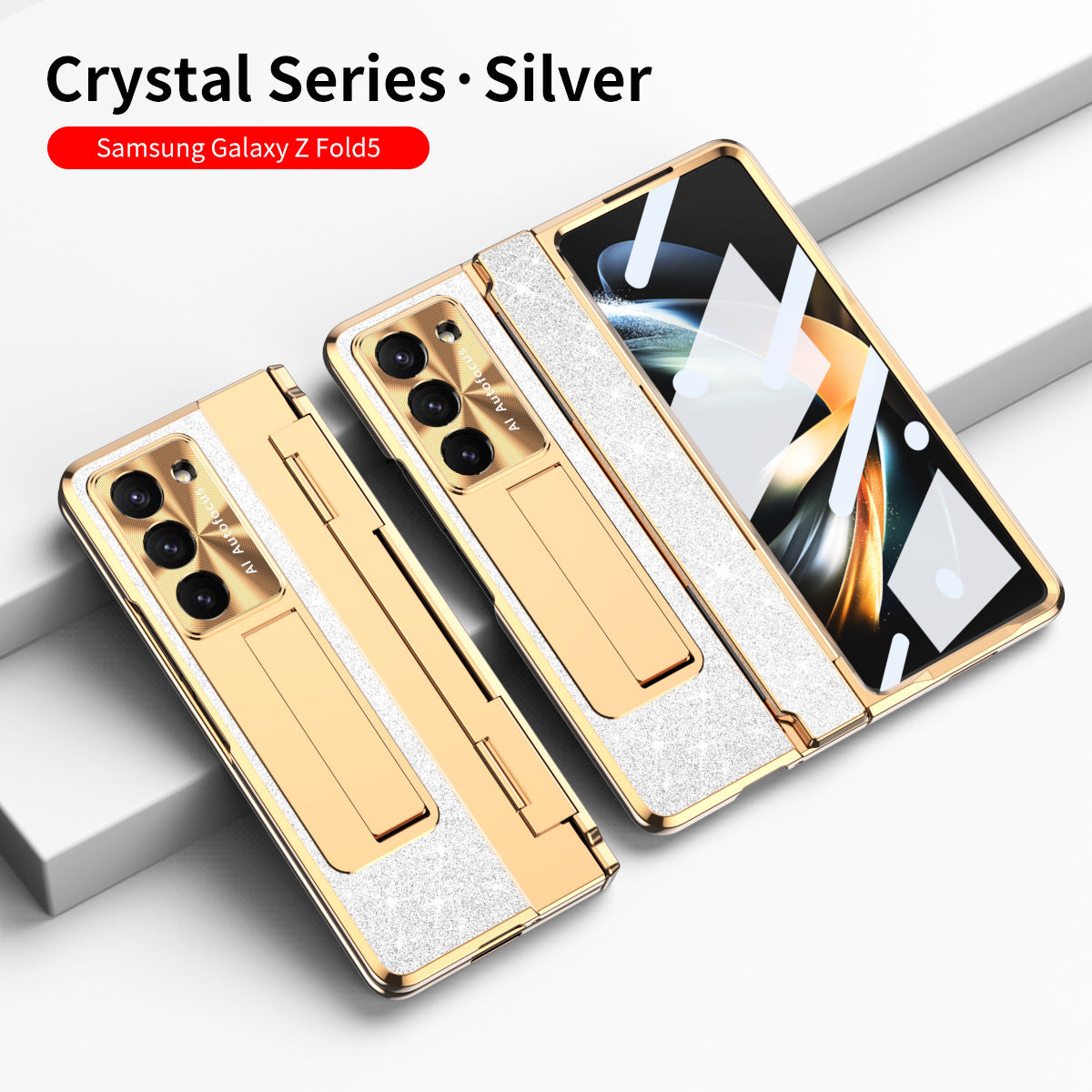 Luxury Crystal Cover Magnetic Bracket Protective Phone Case For Samsung Galaxy Z Fold 3/4/5 With Back Screen Glass - Mycasety Mycasety