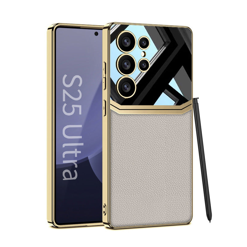 Electroplated Leather Shockproof Phone Case For Galaxy S25 Ultra