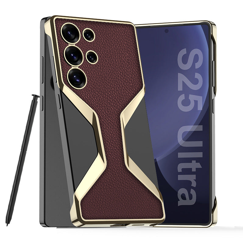 Electroplated Leather Shockproof Phone Case For Galaxy S25 Ultra