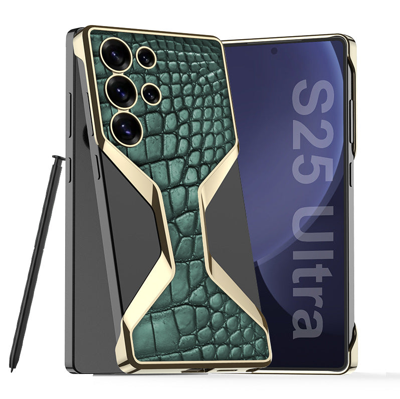 Electroplated Crocodile Pattern Leather Shockproof Phone Case For Galaxy S25 Ultra