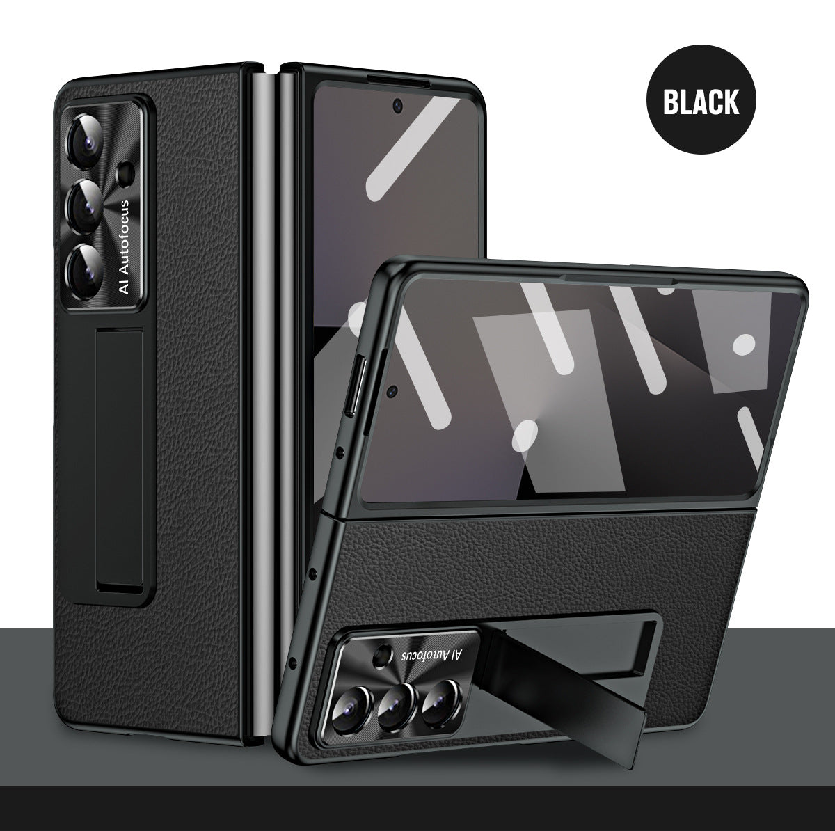 Business Electroplating Leather Phone Case With Screen Film For Galaxy Z Fold 7/6/5/4/3