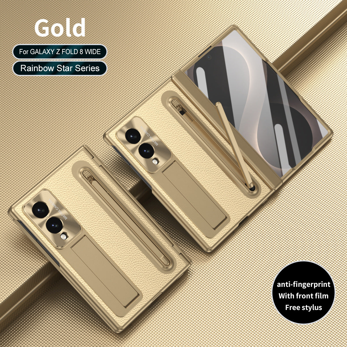 Leather Golden Electroplated Phone Case With Back Screen Glass and Stylus For Galaxy Z Fold 8/7/6/5/4