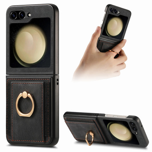 Samsung Galaxy Flip5 Flip4 Flip3 Leather All-included Protective Phone Case With Card Holder - Mycasety Mycasety