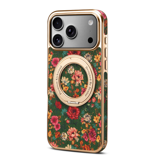 Luxury Floral Magnetic Rotating Ring Stand Leather iPhone Case