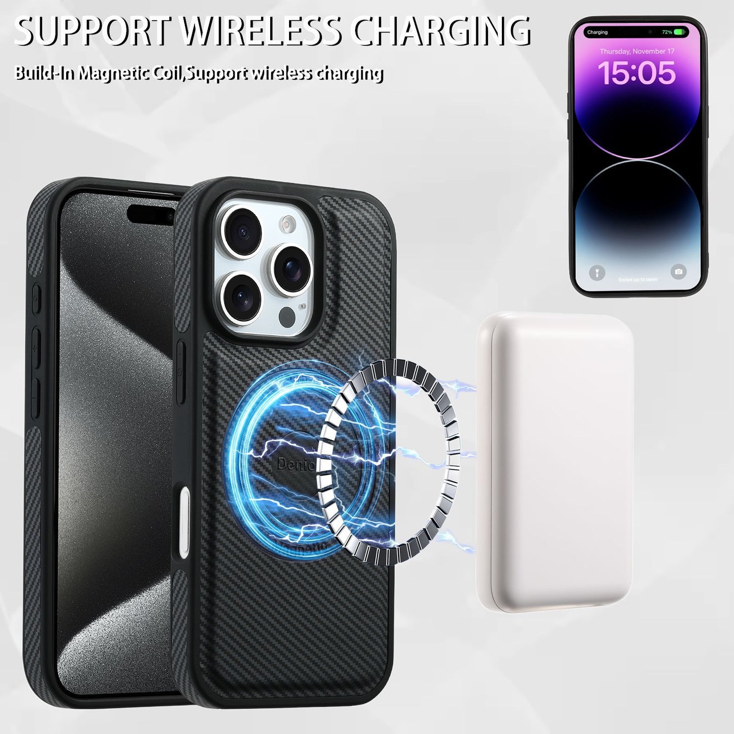 Magnetic Card Holder Carbon Fiber Shockproof iPhone Case