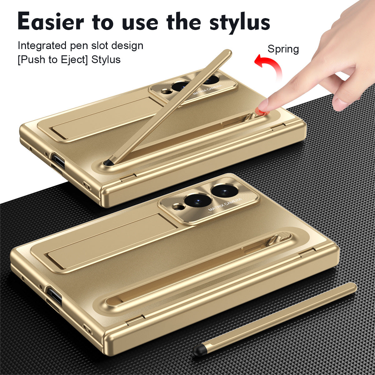 Armor Golden Electroplated Phone Case With Built-in Tempered Glass & Pen Tray For Galaxy Z Fold 8/7/6/5/4 Wide Ultra