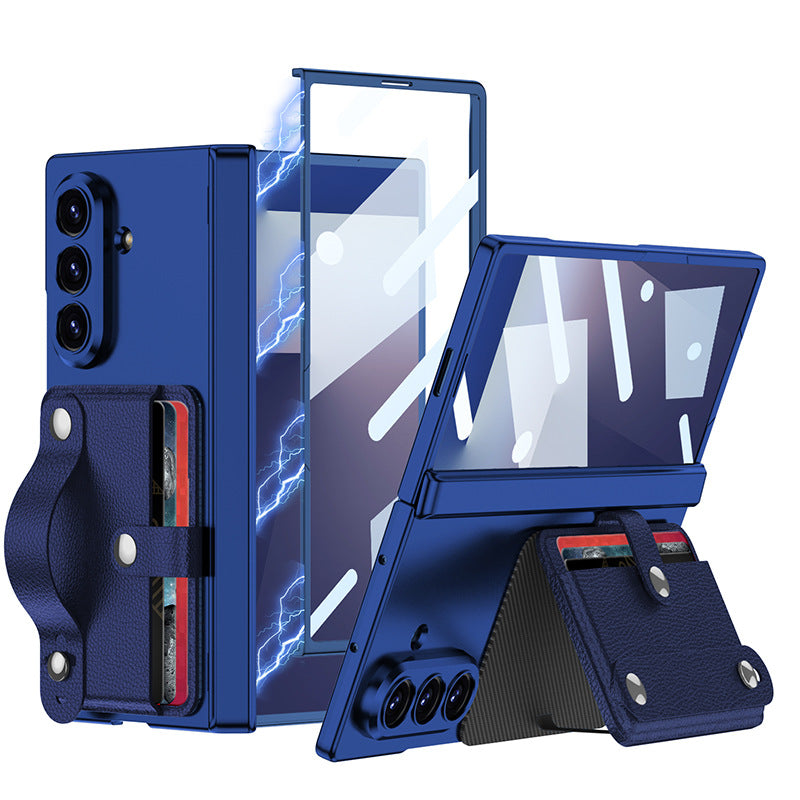 Magnetic Hinge Hidden Bracket All-included Phone Case With Wristband Card Holder For Galaxy Z Fold 7