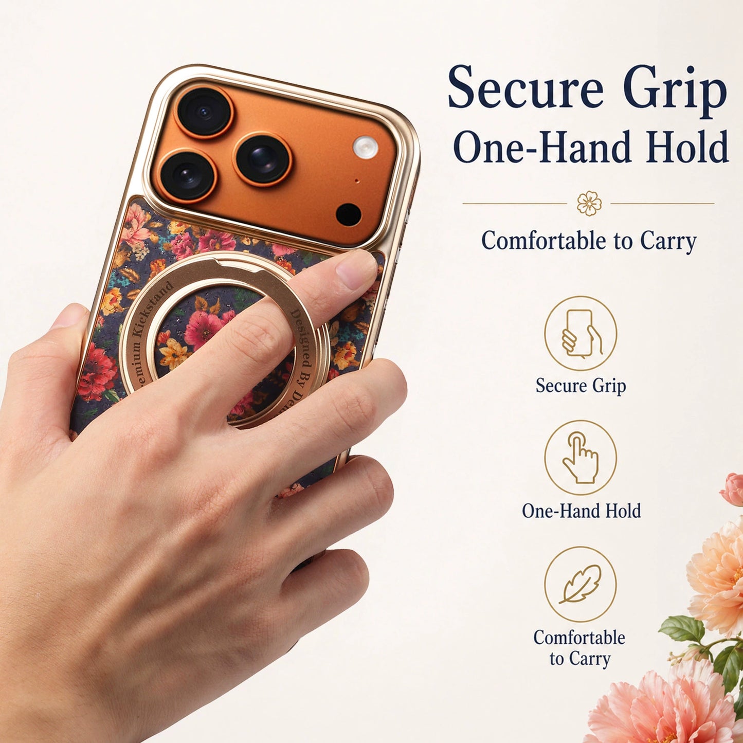 Luxury Floral Magnetic Rotating Ring Stand Leather iPhone Case