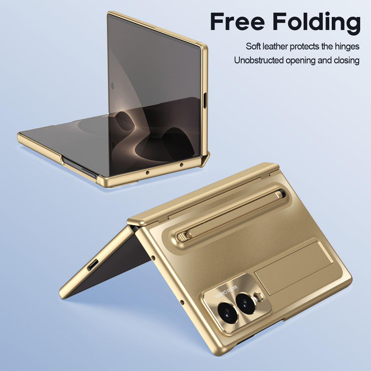 Armor Golden Electroplated Phone Case With Built-in Tempered Glass & Pen Tray For Galaxy Z Fold 8/7/6/5/4 Wide Ultra