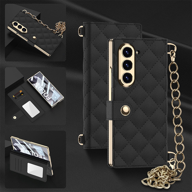 Luxurious Leather Phone Cover With Metal Chain For Galaxy Z Fold 7/6