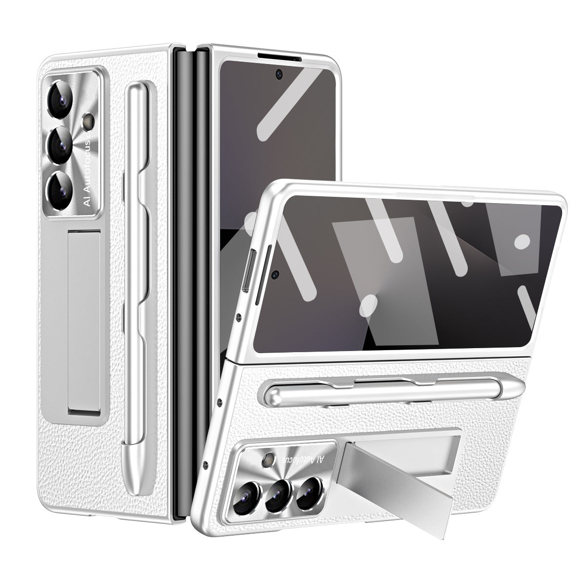 Business Electroplating Leather Phone Case With Screen Film & Stylus For Galaxy Z Fold 7/6/5/4/3