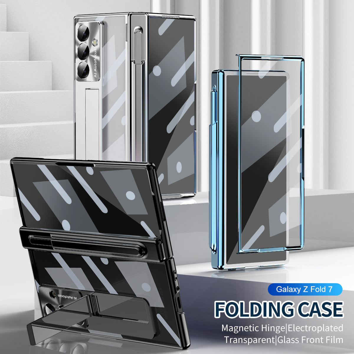 Magnetic Hinge Plating Case For Galaxy Z Fold 7/6/5/4/3 With Double Hinge Protector