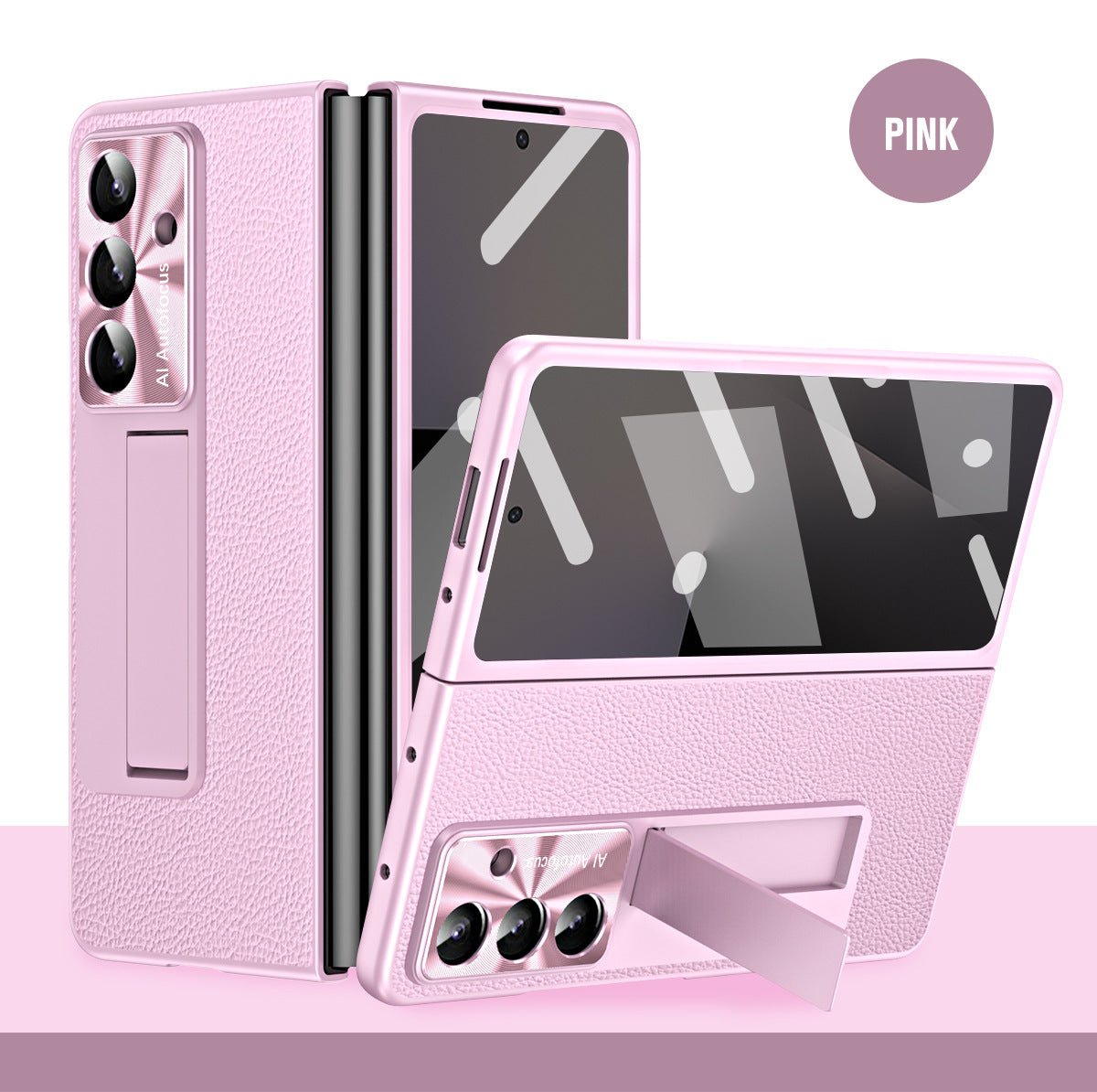 Business Electroplating Leather Phone Case With Screen Film For Galaxy Z Fold 7/6/5/4/3