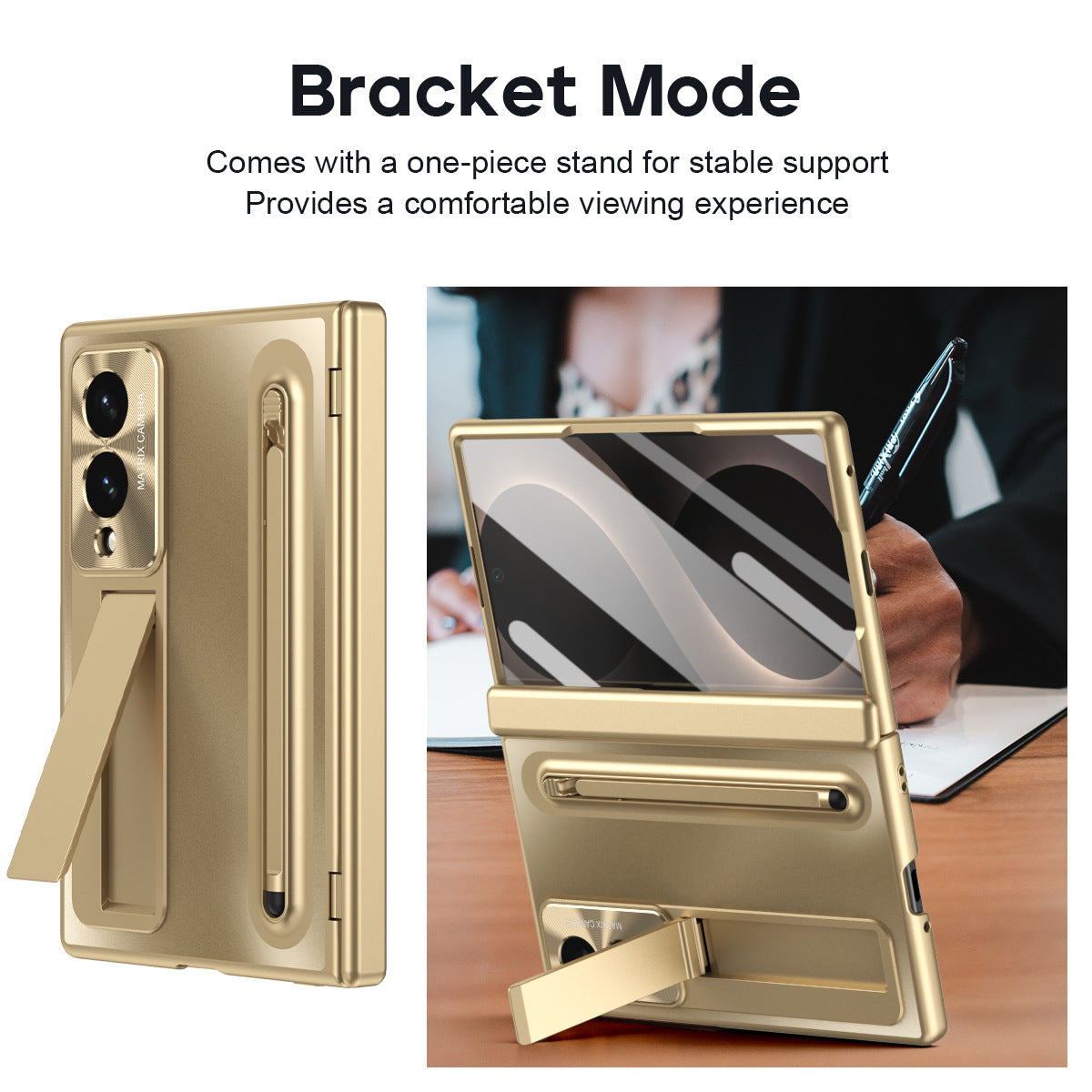 Armor Golden Electroplated Phone Case With Built-in Tempered Glass & Pen Tray For Galaxy Z Fold 8/7/6/5/4 Wide Ultra