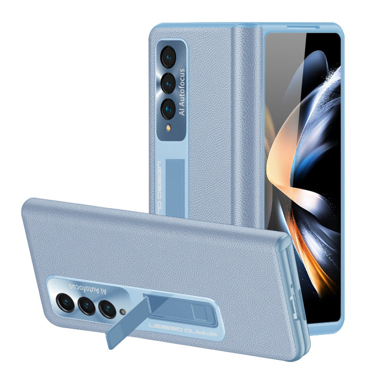 Magnetic Holder Protective Leather Phone Case With Front Protection Film For Samsung Galaxy Z Fold5 Fold4 Fold3