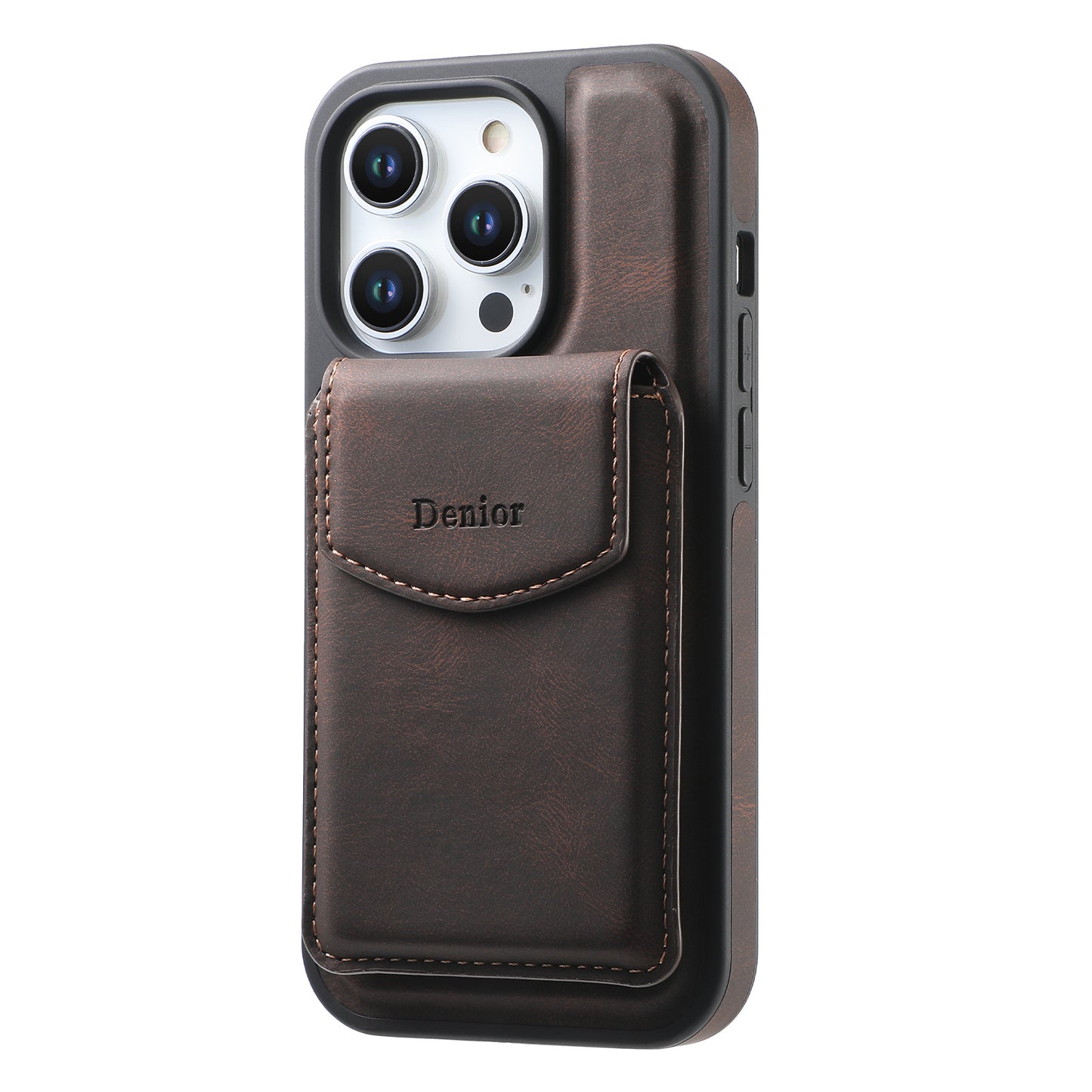 Magnetic Metal Bracket Leather Shockproof iPhone Case With Card Holder