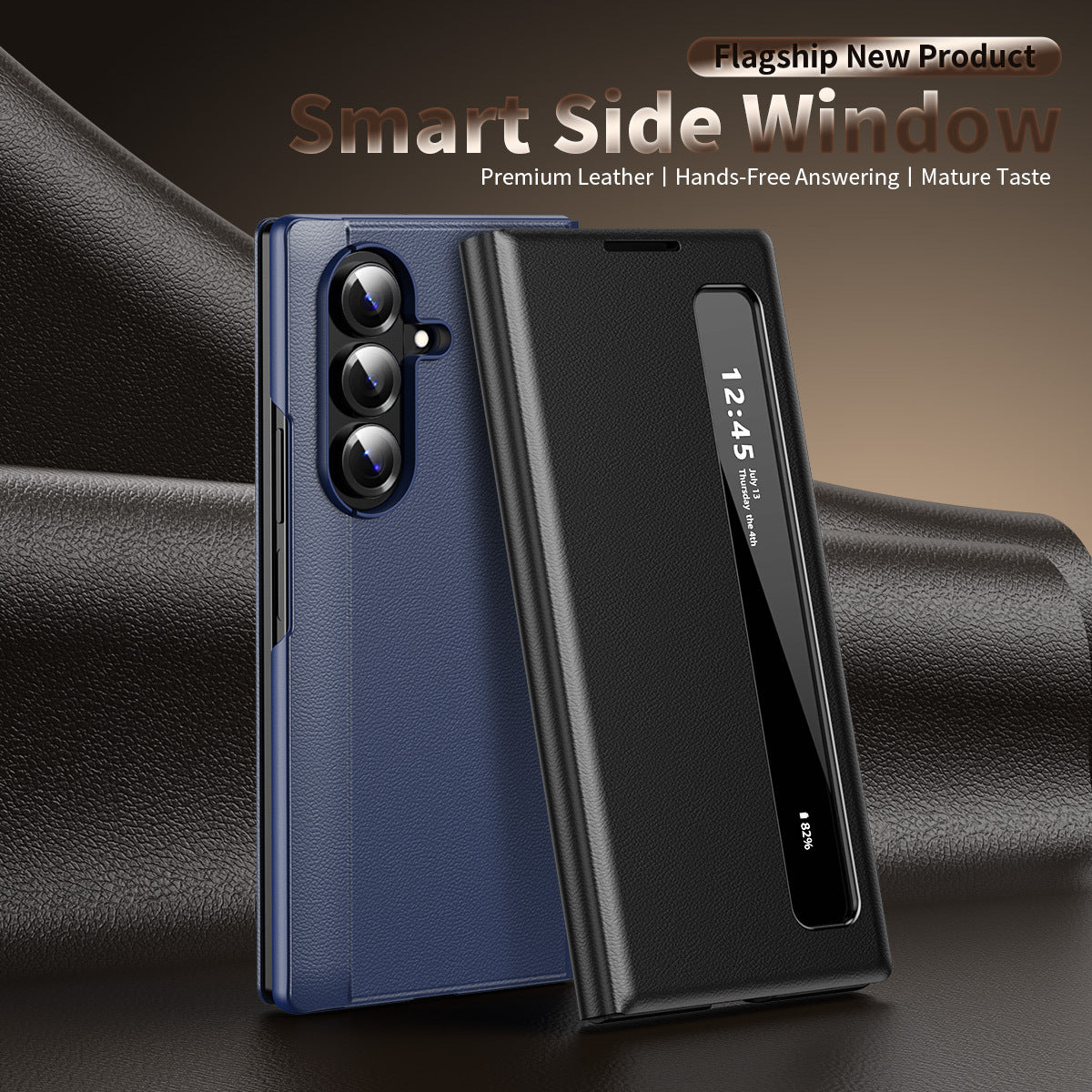 Business Smart Side Window Leather Phone Case For Galaxy Z Fold Series