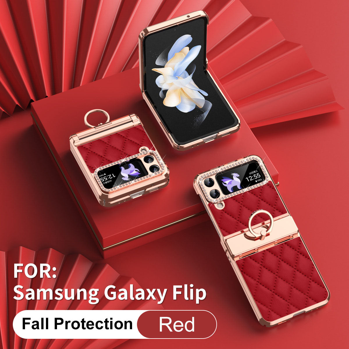 Luxury Leather Ring Holder Phone Case For Samsung Galaxy Z Flip5 Flip4 Flip3 - Mycasety Mycasety