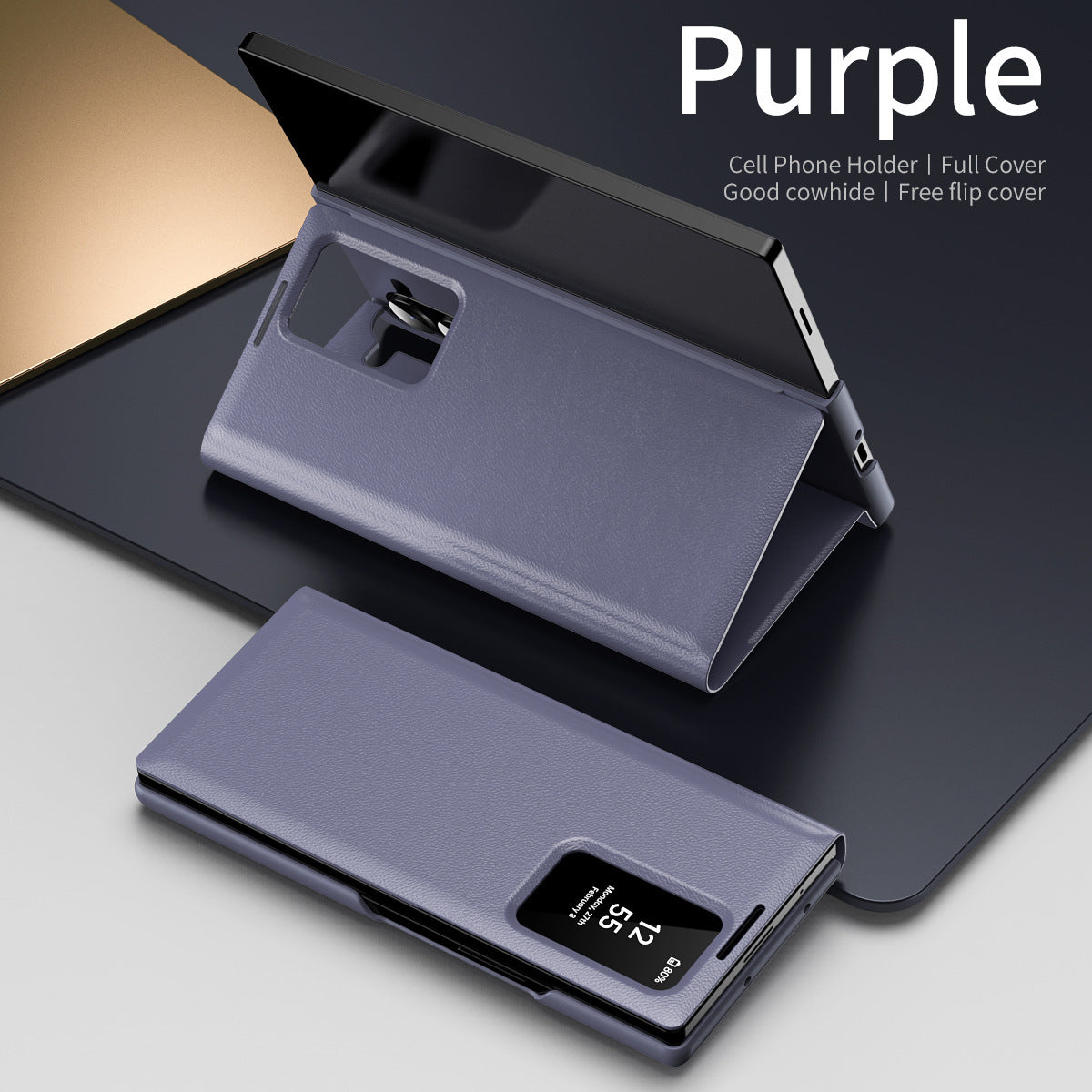 Business Smart Side Window Leather Phone Case For Galaxy Z Fold Series