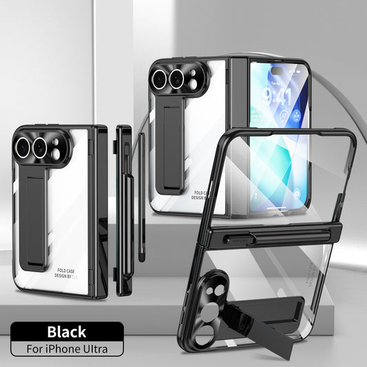 iPhone Duo | Golden Plating Clear Phone Case Built-in Tempered Glass Film & Magnetic Hinge & Stylus