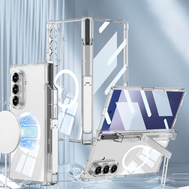 Magnetic Hinge Hidden Bracket All-included Clear Phone Case With Pen Box For Galaxy Z Fold 7