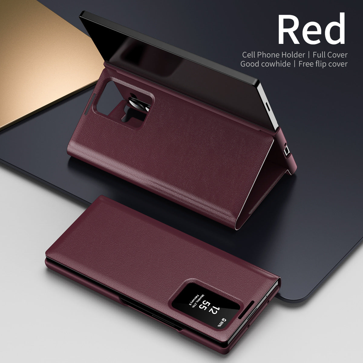 Business Smart Side Window Leather Phone Case For Galaxy Z Fold Series