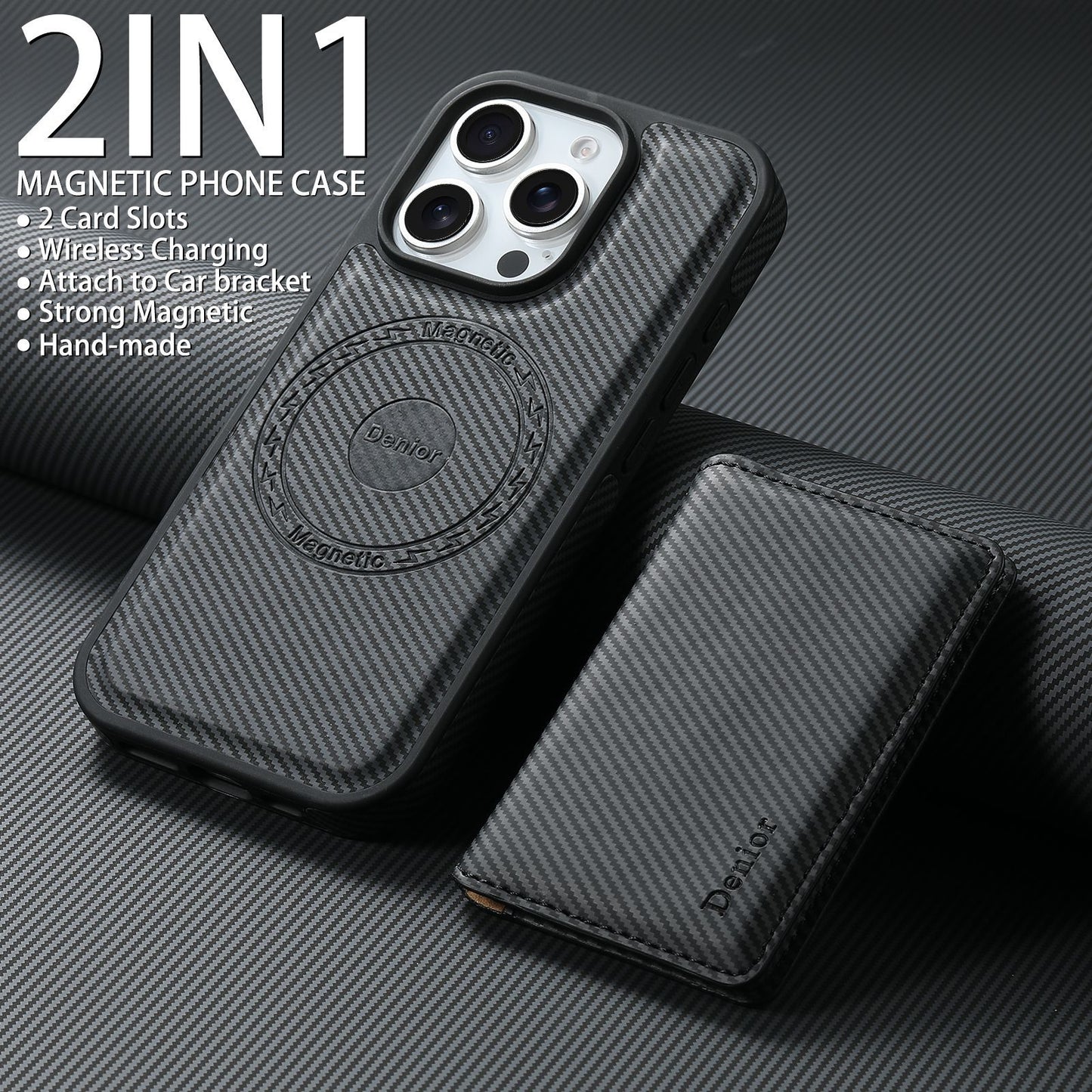 Magnetic Card Holder Carbon Fiber Shockproof iPhone Case