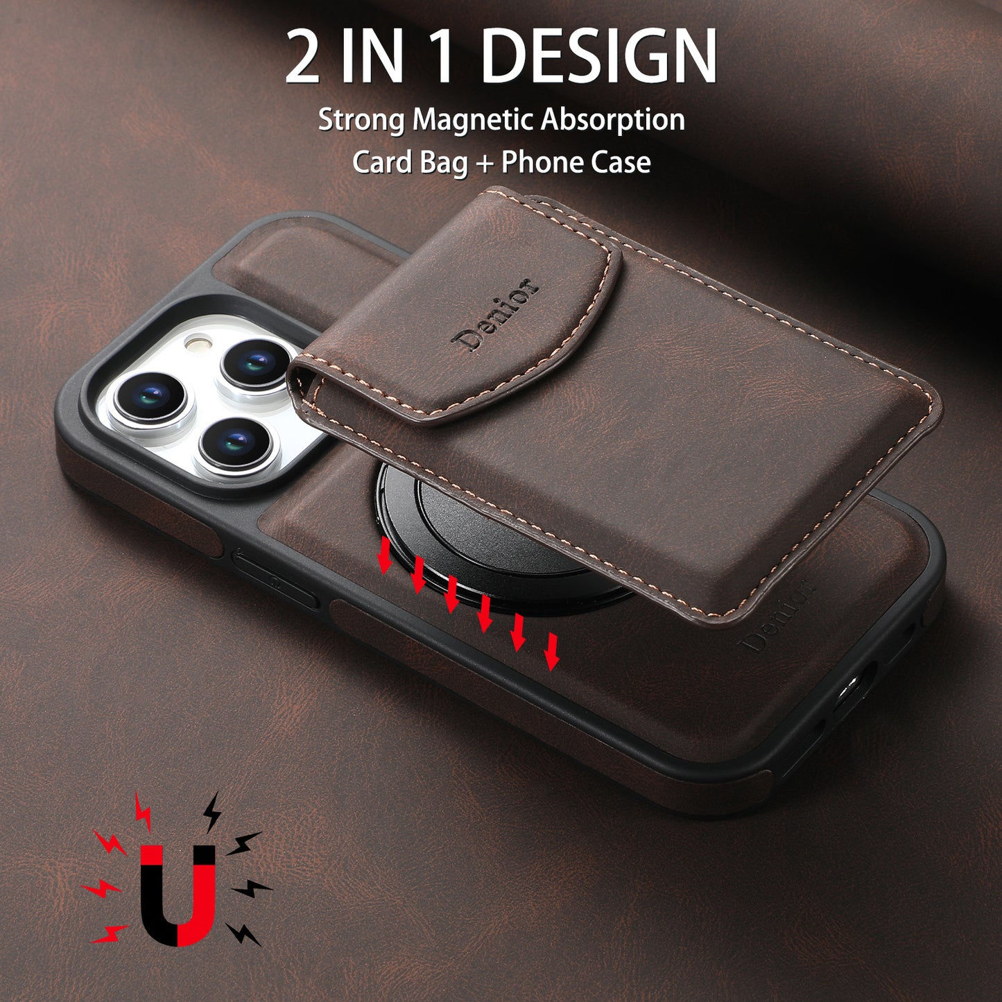 Magnetic Metal Bracket Leather Shockproof iPhone Case With Card Holder