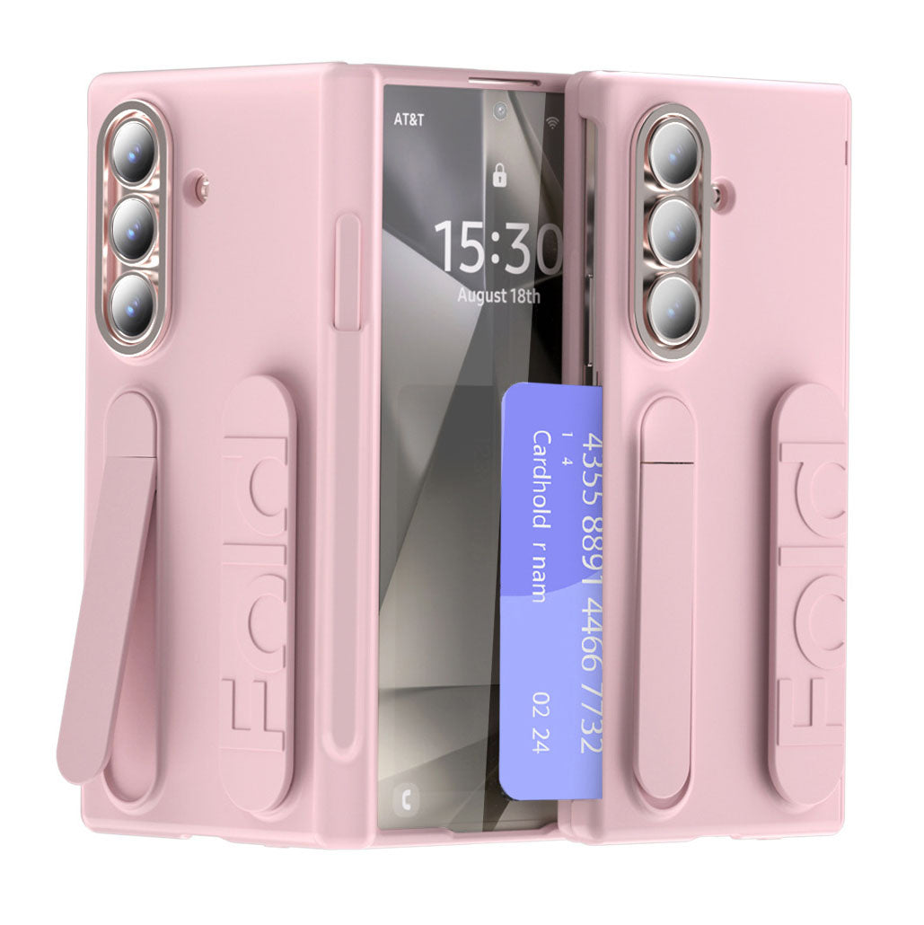 Business Wristband Bracket Hinge Protective Phone Case With Glass Film & Card Holder For Galaxy Z Fold 7/6/5/4