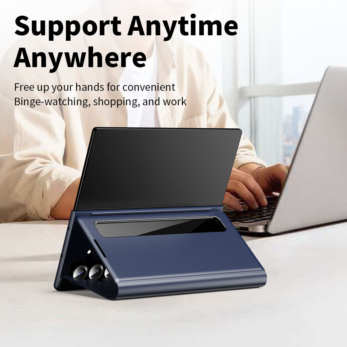 Business Smart Side Window Leather Phone Case For Galaxy Z Fold Series