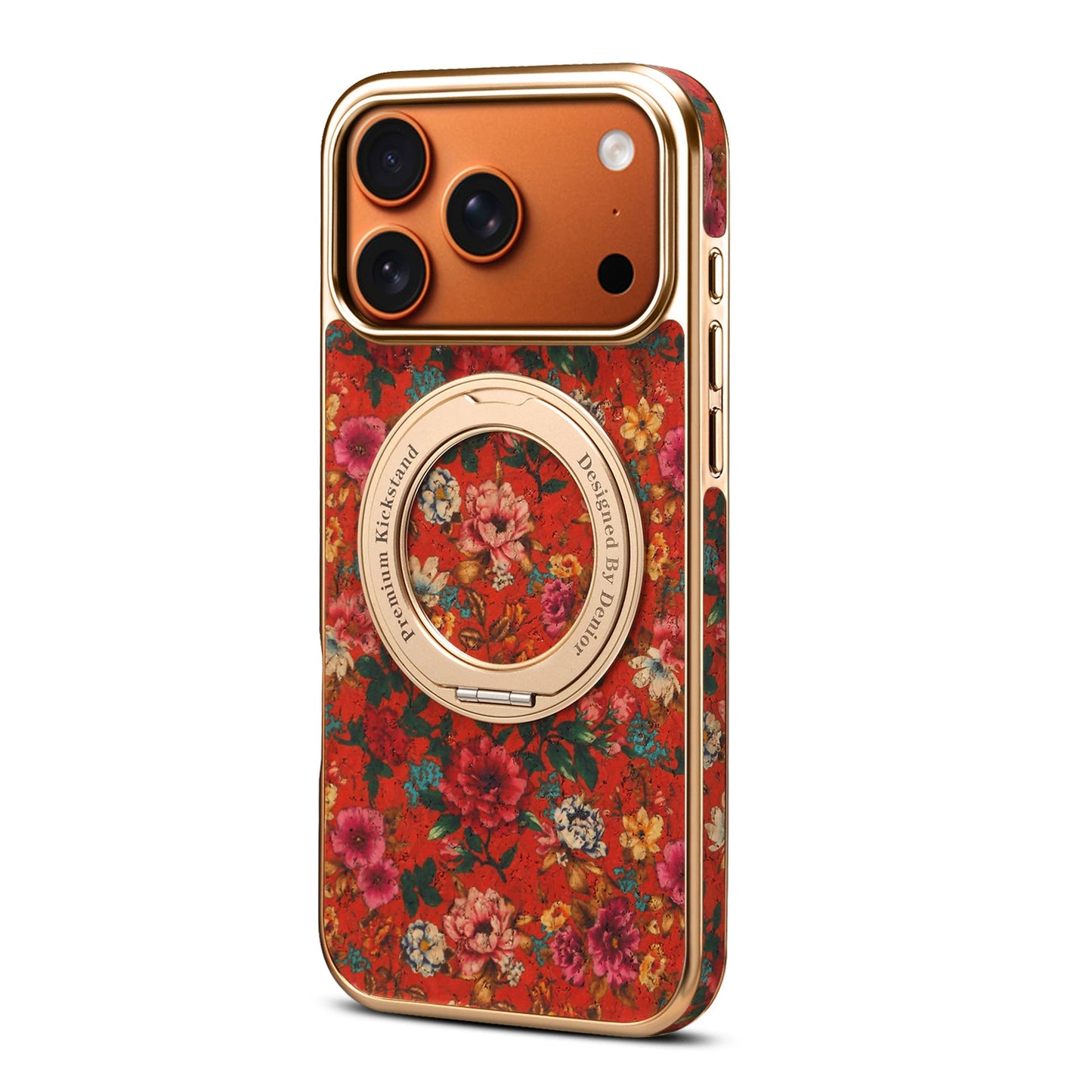 Luxury Floral Magnetic Rotating Ring Stand Leather iPhone Case