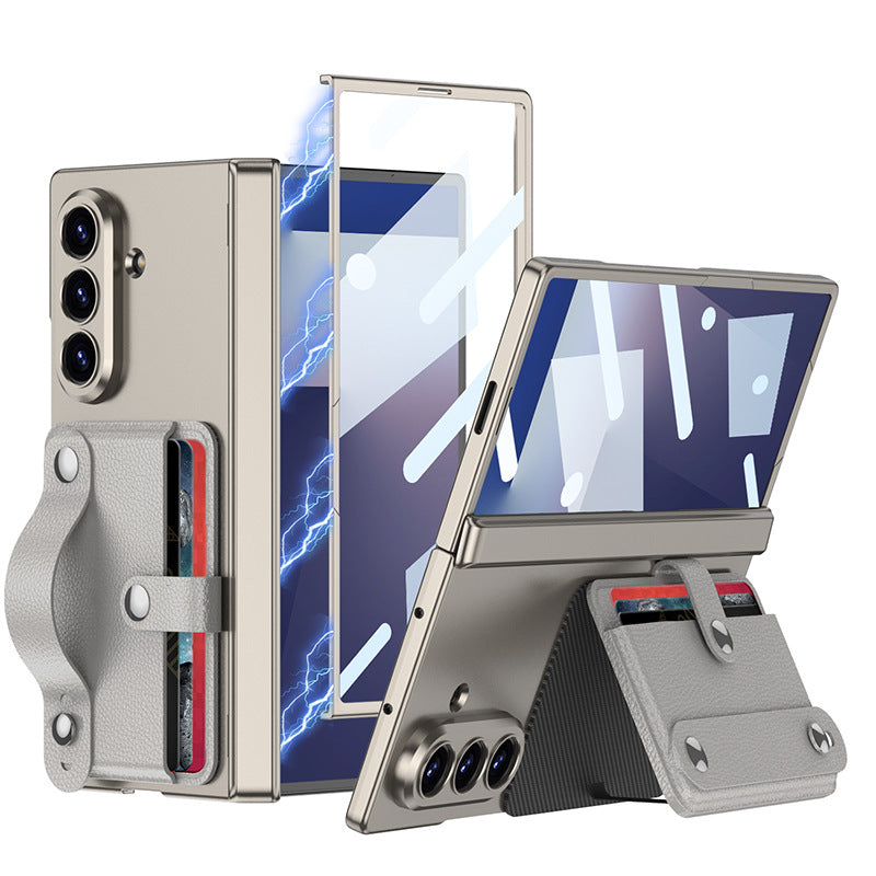 Magnetic Hinge Hidden Bracket All-included Phone Case With Wristband Card Holder For Galaxy Z Fold 7