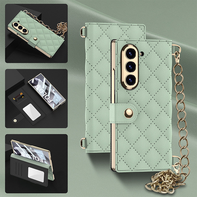 Luxurious Leather Phone Cover With Metal Chain For Galaxy Z Fold 7/6