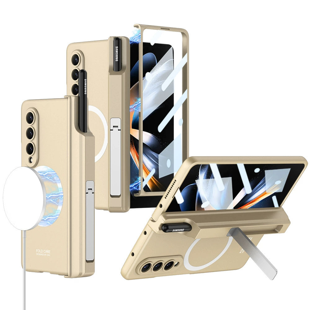 Magnetic Hinge Hidden Bracket All-included Case With Pen Box For Galaxy Z Fold 7/6/5/4/3