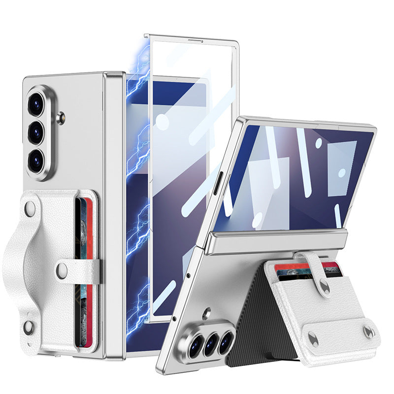 Magnetic Hinge Hidden Bracket All-included Phone Case With Wristband Card Holder For Galaxy Z Fold 7