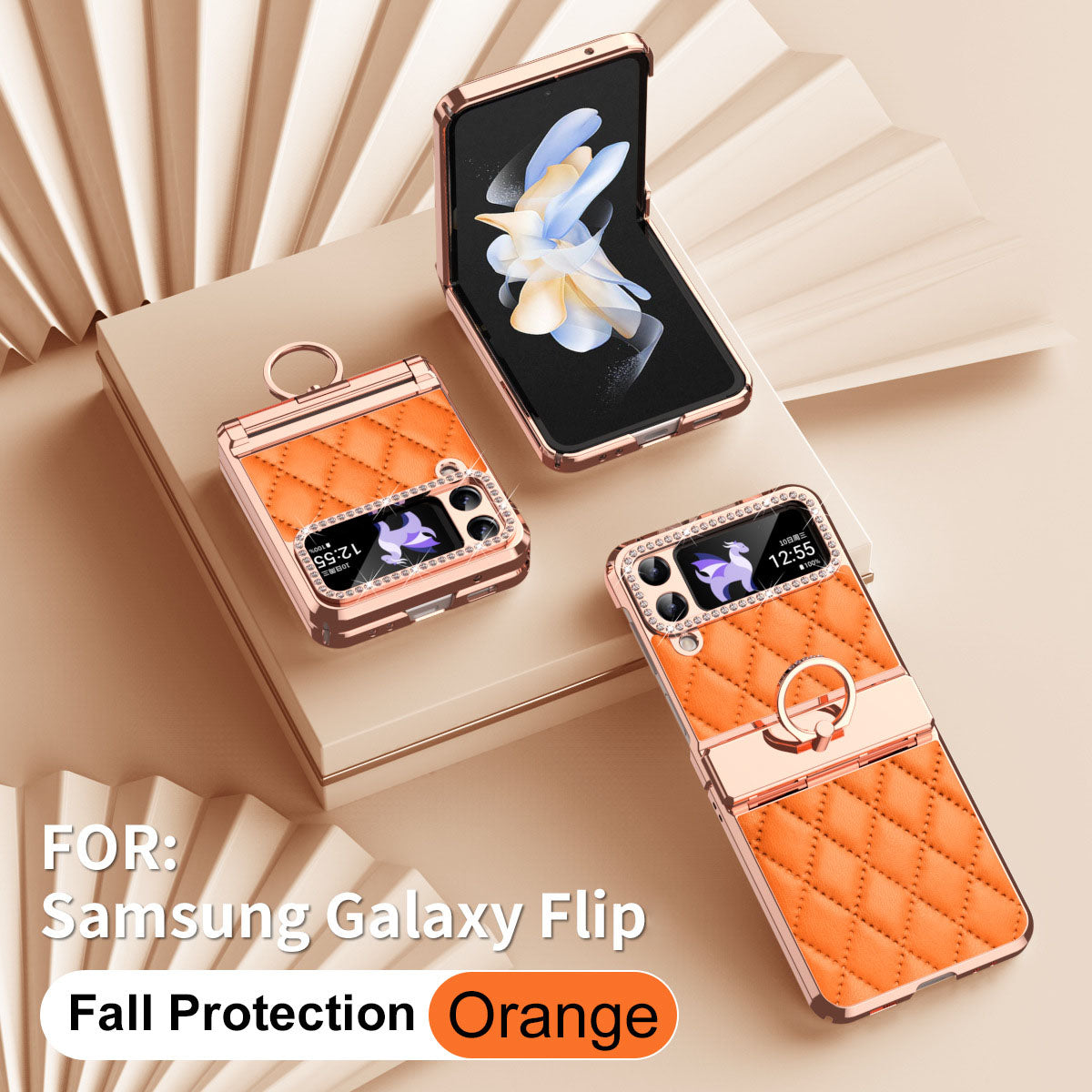 Luxury Leather Ring Holder Phone Case For Samsung Galaxy Z Flip5 Flip4 Flip3 - Mycasety Mycasety